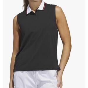 $65Adidas Beyond The Course Twistknit Sleeveless Golf Polo Black Womens S JC9250